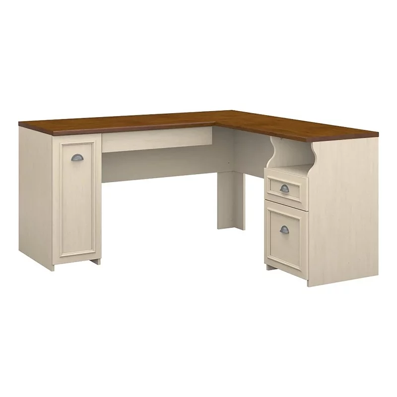 Scranton & Co Farmhouse Engineered Wood L Shaped Desk in Antique White