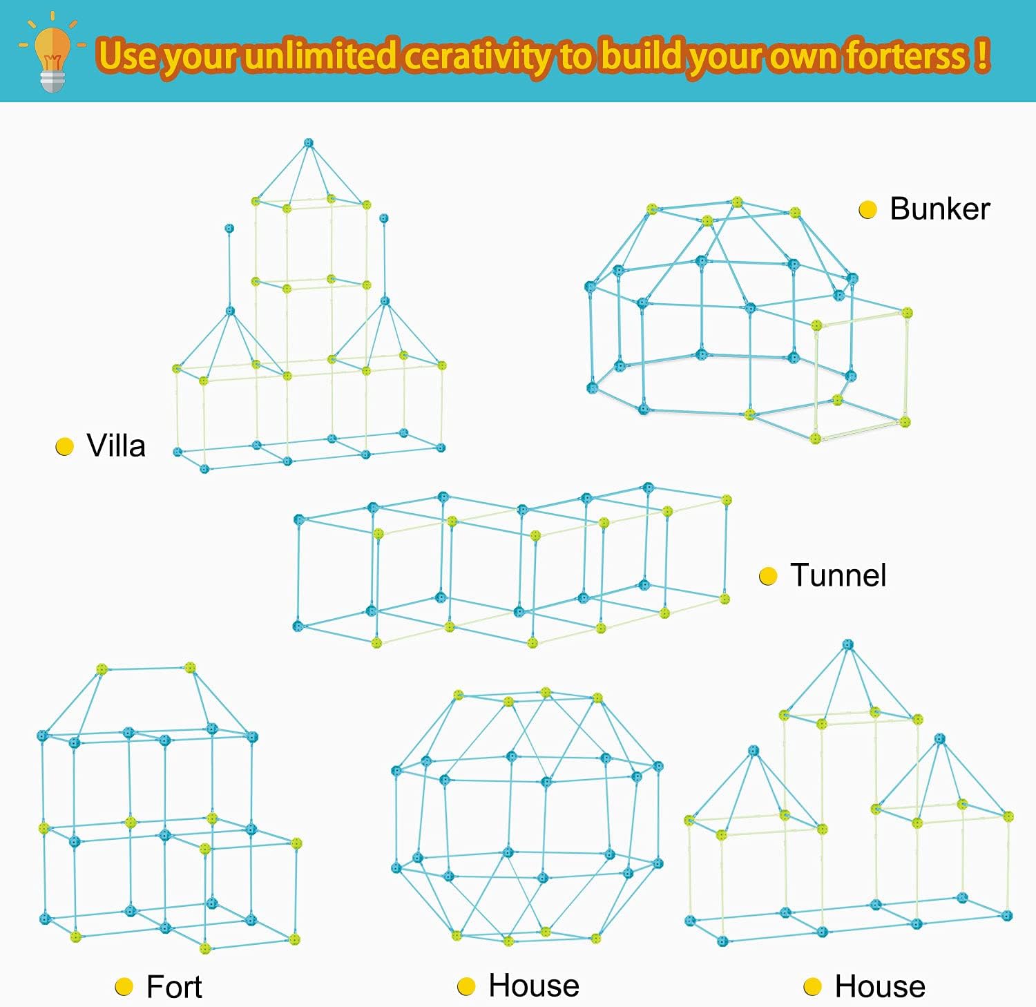 Myouth Fort Building Kit for Kids 145 Pieces Glow in Dark Construction STEM Fort Toys for 5 6 7 Year Old Boys Girls DIY Fort Builer Gift Castles Play
