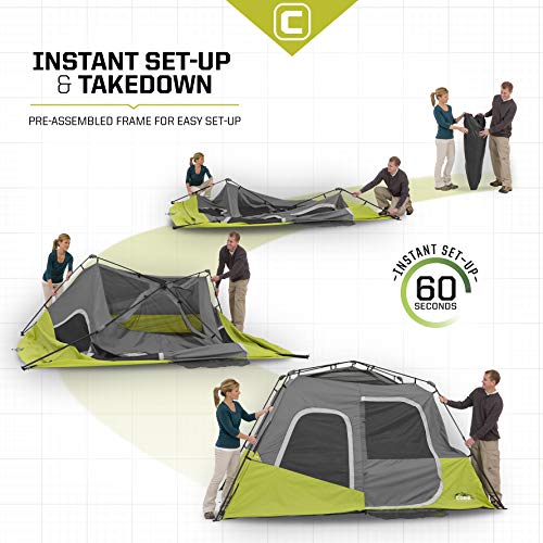 CORE Instant Cabin Tents | 6 Person / 9 Person / 10 Person / 12 Person Family Cabin Multi Room Pop Up Tents Car Camping | Included Storage Pockets
