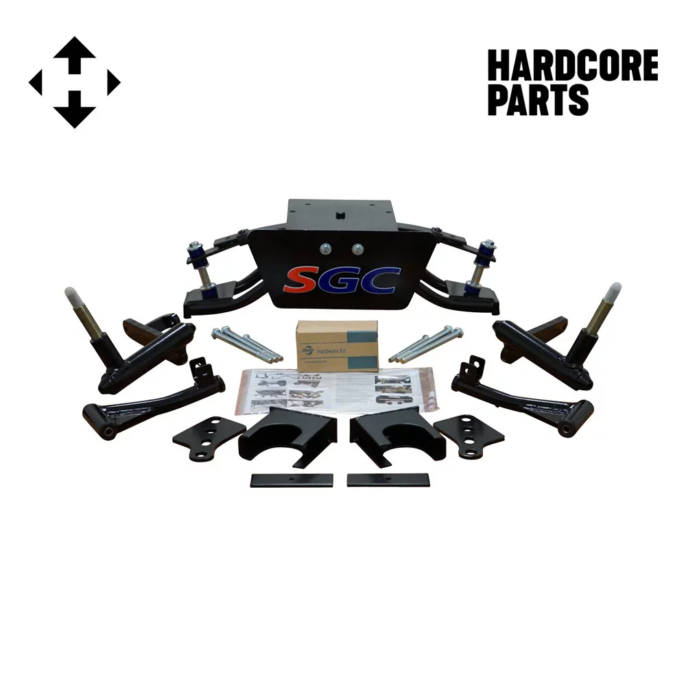 Hardcore Parts 6” Heavy Duty Double A-Arm Suspension Lift Kit for Club Car DS Golf Cart (2004.5-Up) with 12" Machined/Gunmetal 'Rally' Wheels and