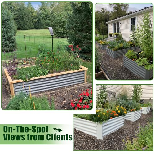 A ANLEOLIFE 8X4X1.5 ft Galvanized Raised Garden Beds Outdoor, Oval Large Metal Planter Box for Planting Vegetables Flowers Herb