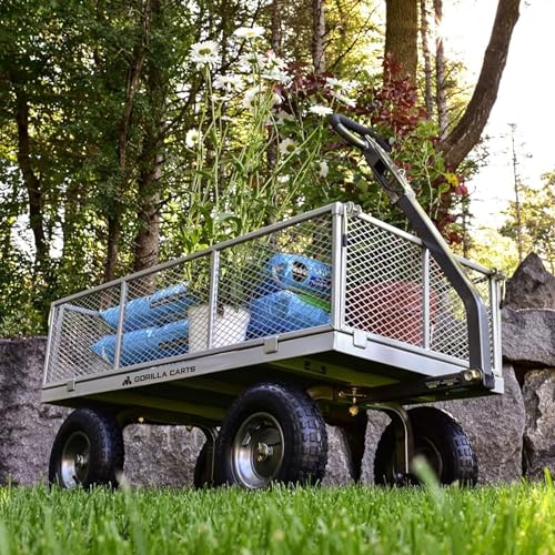 Gorilla Carts Steel Utility Wagon w/ Removable Side Panels, 1000 lb Capacity, Gray