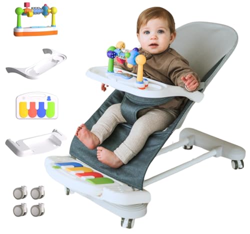CuddoBaby Baby Bouncer 4-in-1 with Wheels, Detachable Piano, Feeding Tray, Play Bar