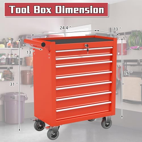 7-Drawer Meatl Rolling Tool Chest with Wheels and Locking Tool Chest, Large Storage Capacity, Portable Metal Tool Box for Warehouse,Garage