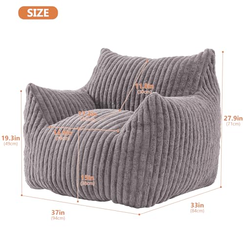 Giant Bean Bag Chairs for Adults with Filling Plush Fluffy Bean Bag Chairs for Teens with Armrests Comfy BeanBag Lazy Couch Sofa Chair for Bedroom