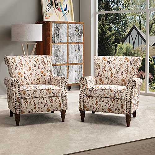 HULALA HOME Modern Wingback Accent Chair with Wood Legs & Removable Cushion, Comfy Upholstered Armchair with Nailhead Trim