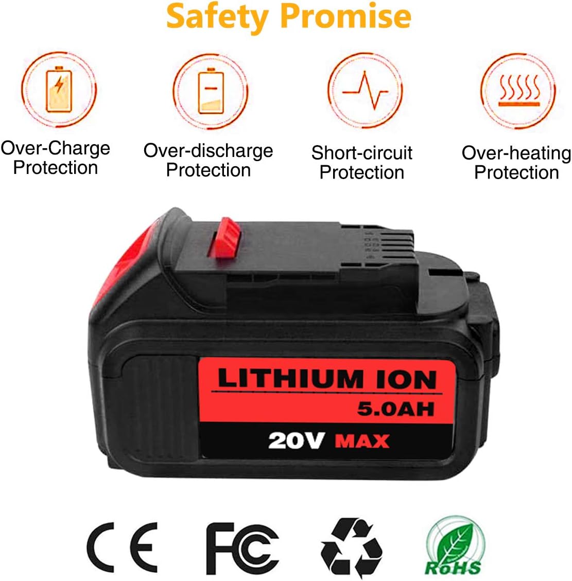 6Packs 20Volt 5.0Ah DCB205 Replacement for Dewalt 20V MAX XR Battery Lithium Compatible with DCB204 DCB205 DCB206 DCB205-2 DCB200 DCB180 DCD985B
