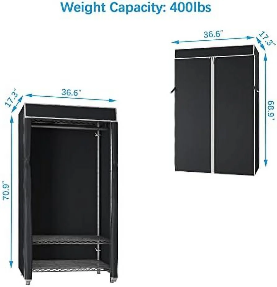 V1S 3 Tiers Garment Racks With Cover Clothing Rack For Hanging Clothes Free Standing Wardrobe Closet For Small Spaces Heavy Duty Clothes Rack