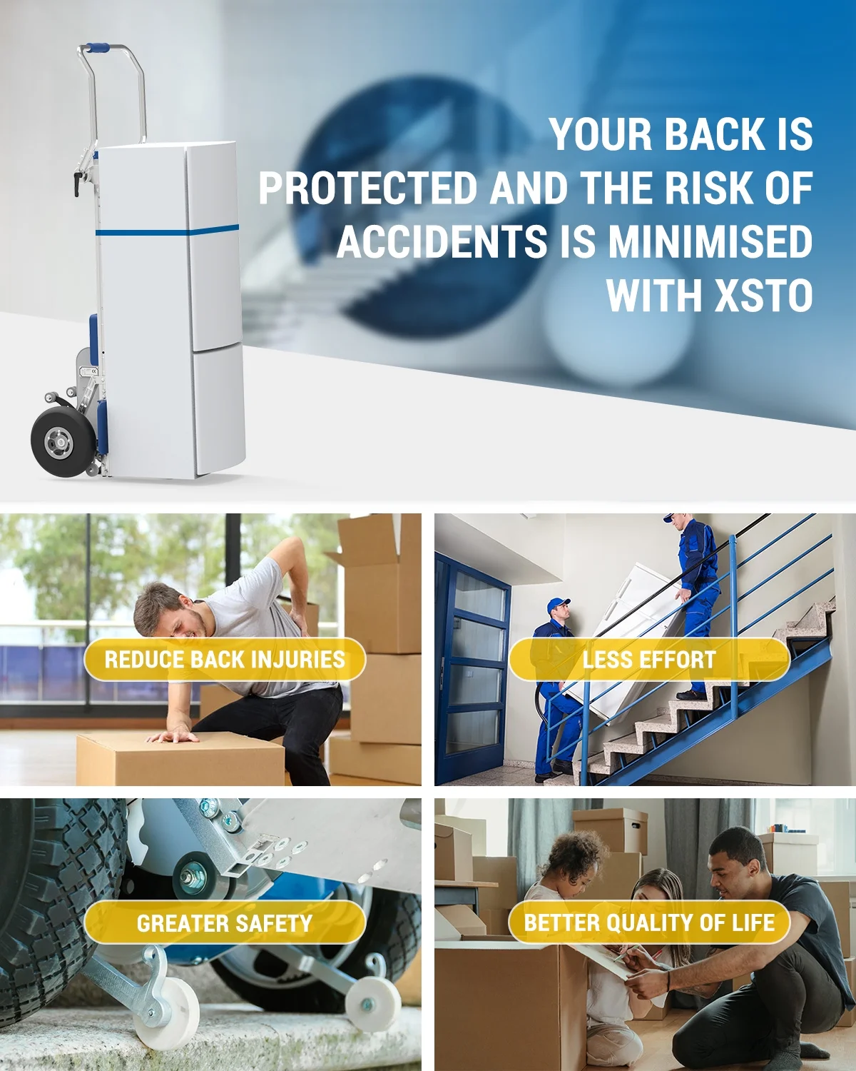XSTO ZW7170G Electric Stair Climbing Hand Trucks Dolly Cart with Auto Edge Brake
