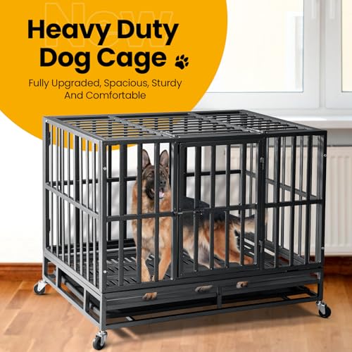 Oranland 48 inch Heavy Duty Indestructible Dog Crate,2025 New Upgraded Reinforced Baseplate for Large Dogs