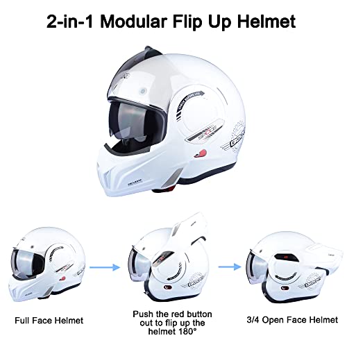 BEON Full Face Motorcycle Helmet DOT Approved, 180° Reversible Chin Guard Modular Pilot Helmet with Anti-Fog Dual Visors for Adult Men Women (S-XXL)