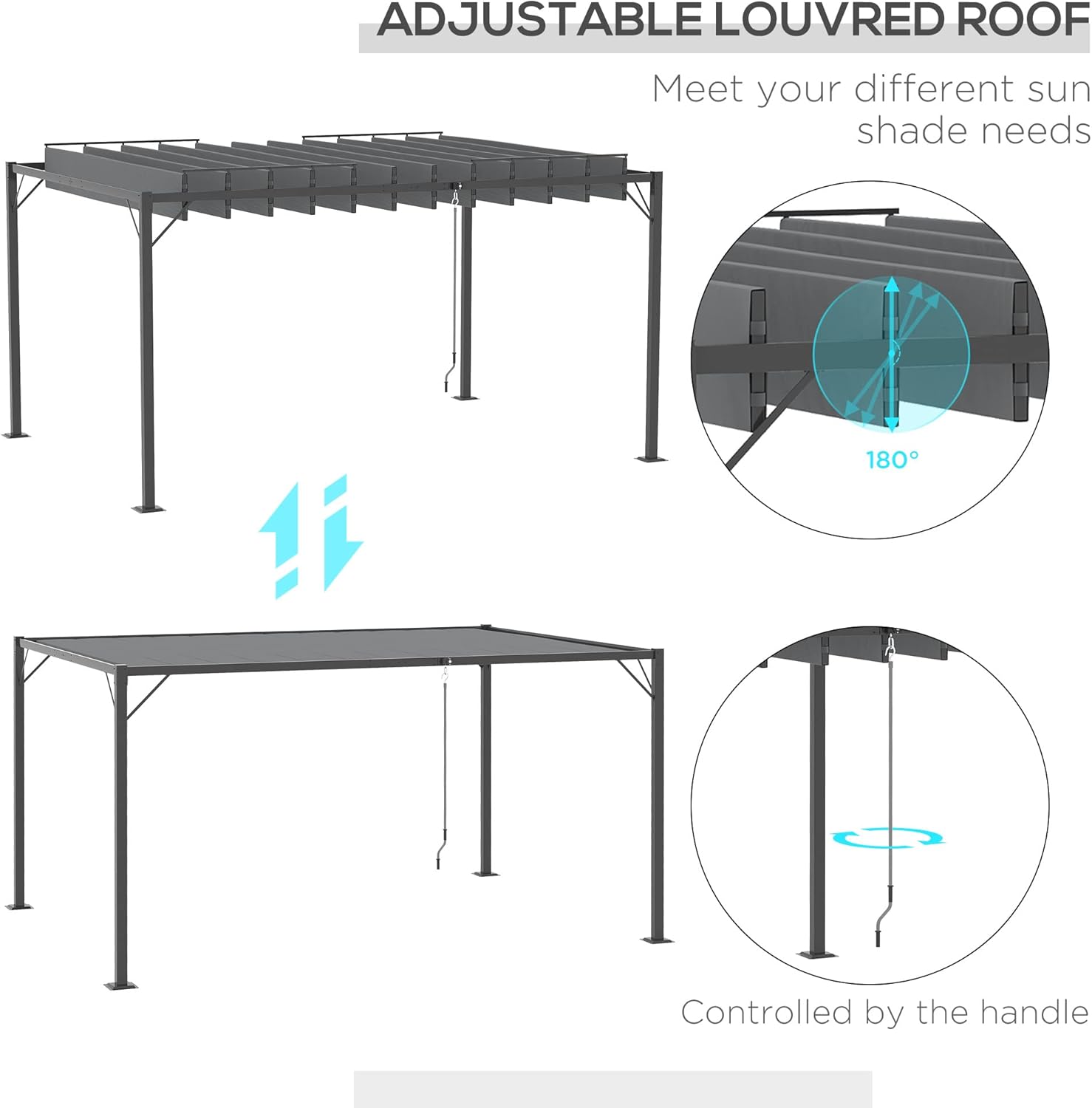 Outsunny 10' x 10' Outdoor Louvered Pergola Patio Aluminum Gazebo Canopy with Adjustable Roof Sun Shade for Party, Lawn, Garden, Grey