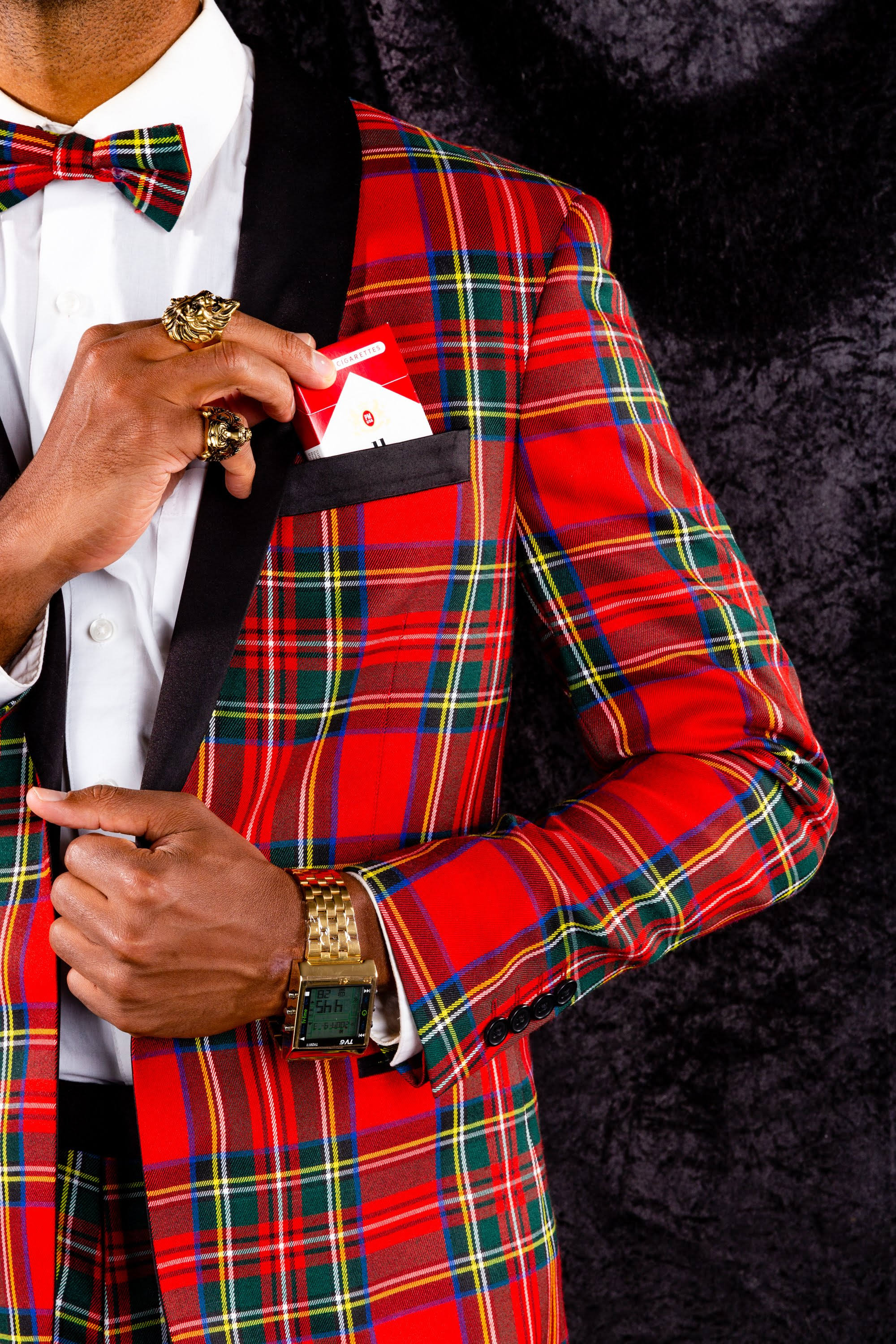 The Rockefeller | Tartan Plaid Tuxedo | Size 50 | Black/Red | Shinesty