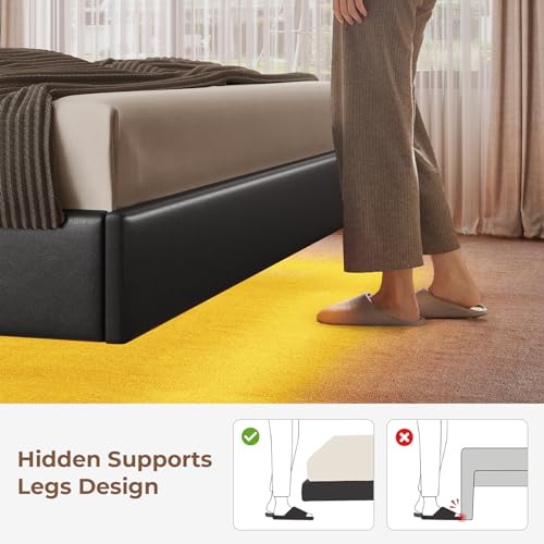 ADORNEVE King Size Floating Bed Frame with LED Lights & Hidden Storage Headboard
