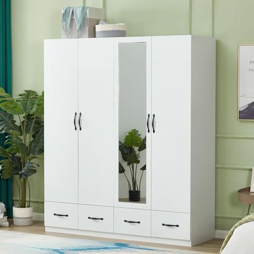 Wardrobe Closet, 2 Door Wardrobe Cabinet with Storage Cabinet, Armoire Wardrobe Closet with Storage Drawers, Bedroom Armoires with Hanging Rod