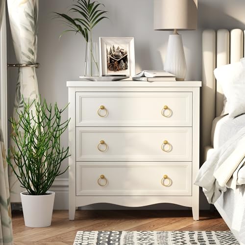 Farmhouse 3-Drawer Dresser, Fully-Assembled French Country Chest of Drawers with Embossed Geometric Lines, Rustic Dresser for Bedroom, Living Room