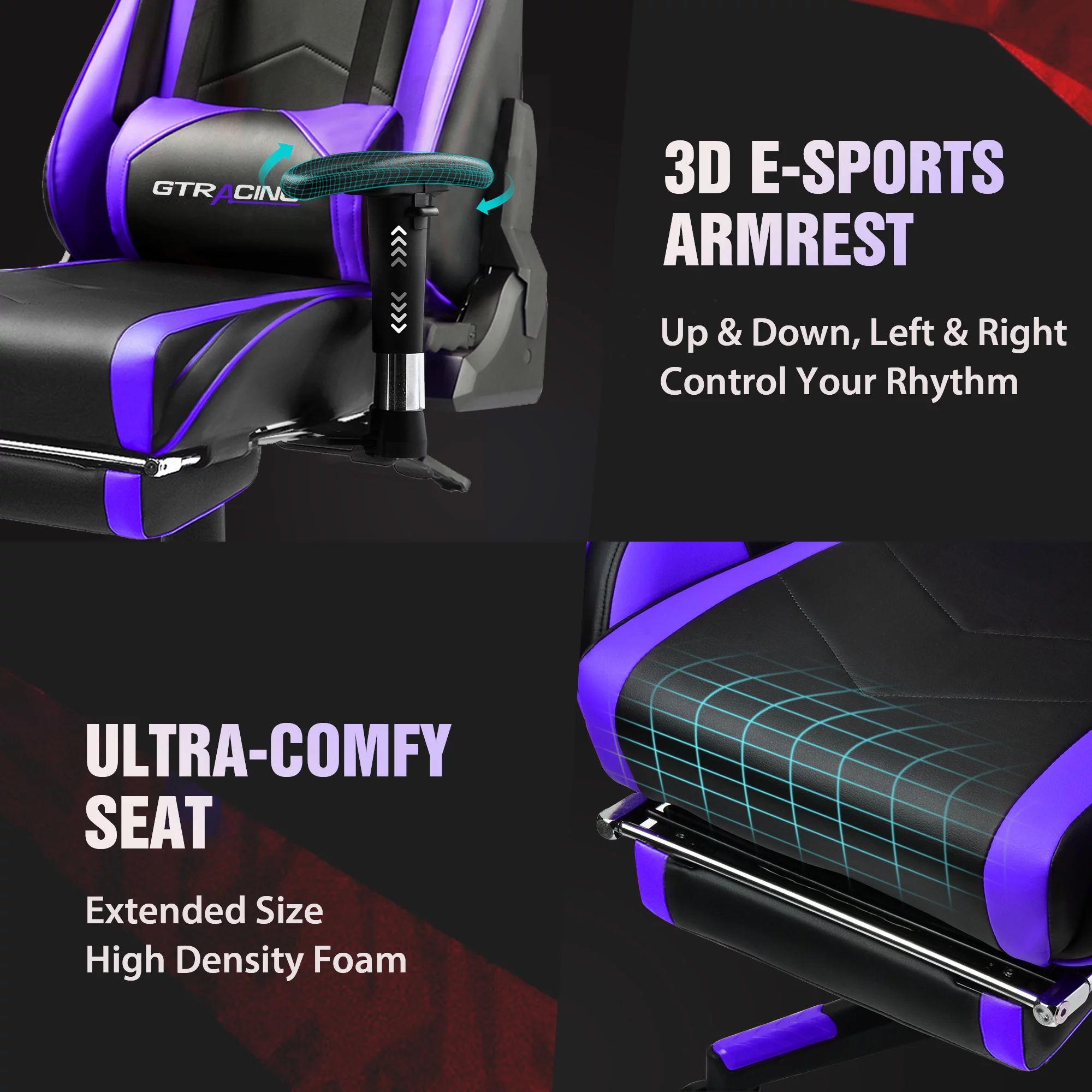GTRACING Gaming Chair with Footrest PU Leather Office Chair with Adjustable Headrest, Purple - Radiant Selections