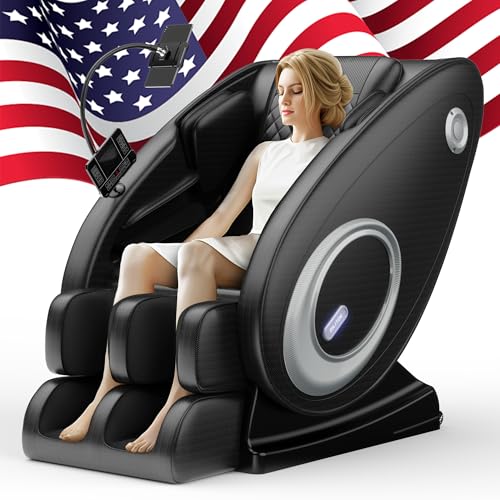 Massage Chair with Zero Gravity, Full Body Massage Chair Recliner with Airbags, Heating, Bluetooth Speaker, Foot Roller, Touch Screen, Gold