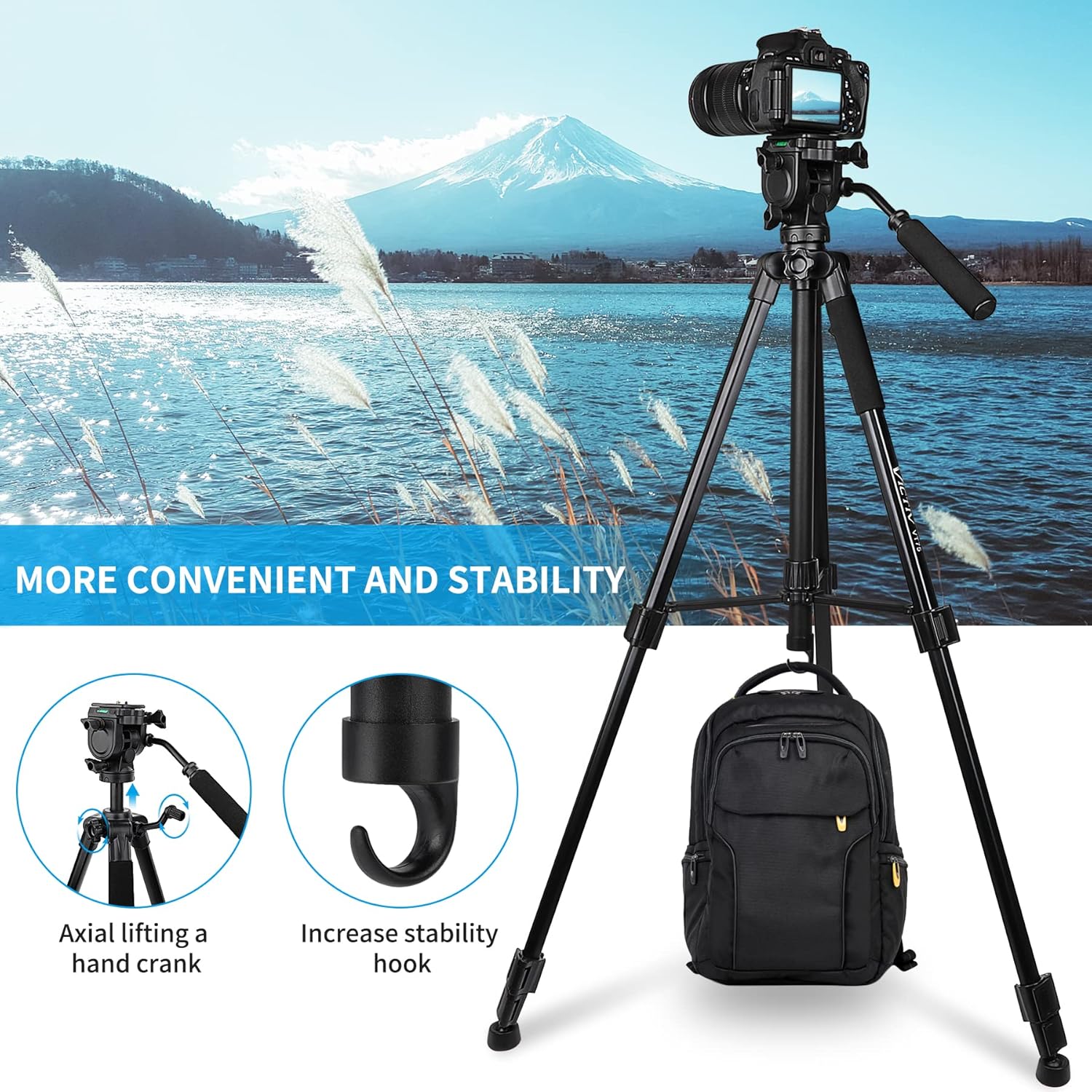 Tripod, 73 inch Tripod for Camera 15 lbs Loads with Fluid Head, 2 Quick Release Mounts and Tablet & Phone Mount Pack of 2