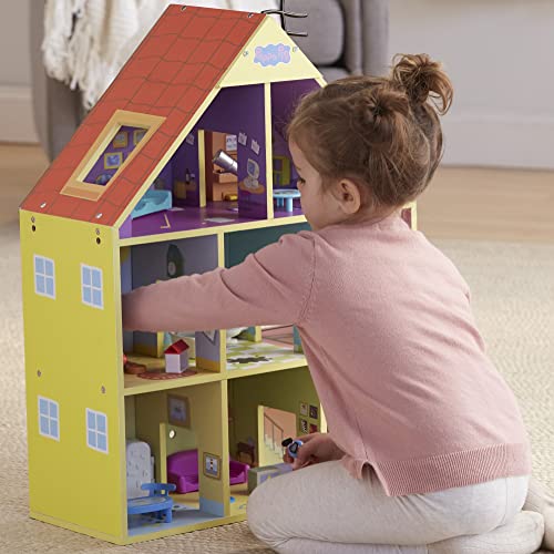 Peppa Pig Wooden Deluxe Playhouse, 8 Rooms, Includes 2 Fun Figures and 29 Accessories, Made of Responsibly Sourced Wood