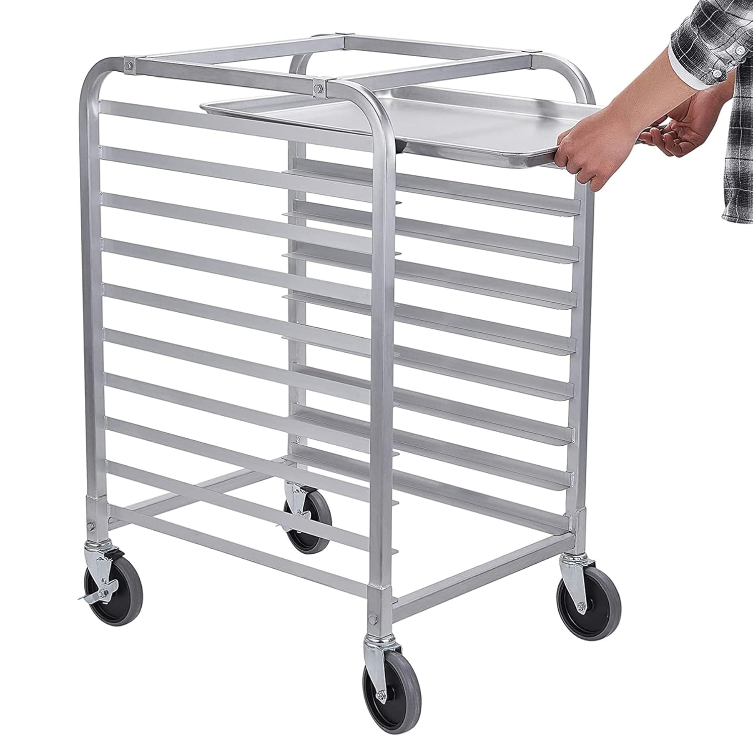 Bun Pan Rack 10 Tier with Wheels, Commercial Bakery Racking of Aluminum for Full & Half Sheet - Kitchen, Restaurant, Cafeteria, Pizzeria