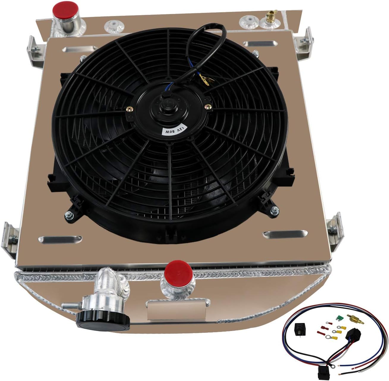 ReadyCool 3 Row All Aluminum Radiator+Shroud fan+Relay for 1930-1931 Ford Model A Chevy V8