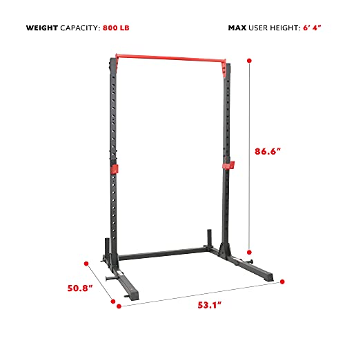 Sunny Health & Fitness Power Cage and Squat Rack In High Weight Capacity with J-Hooks, Adjustable Pull Up Bar, Weight Plate Holders