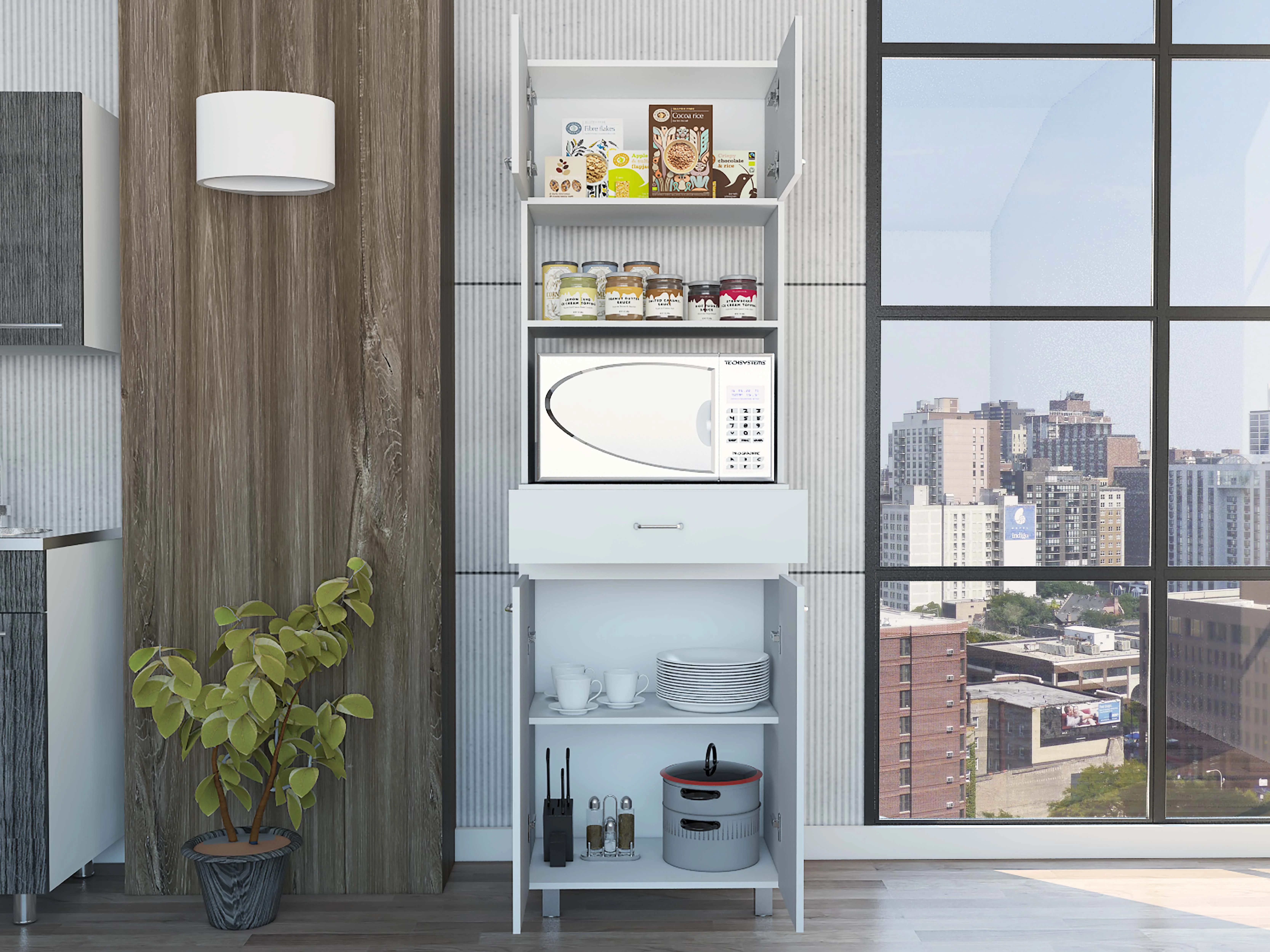 CoSoTower 2-Shelf 1-Drawer Microwave Pantry Cabinet White