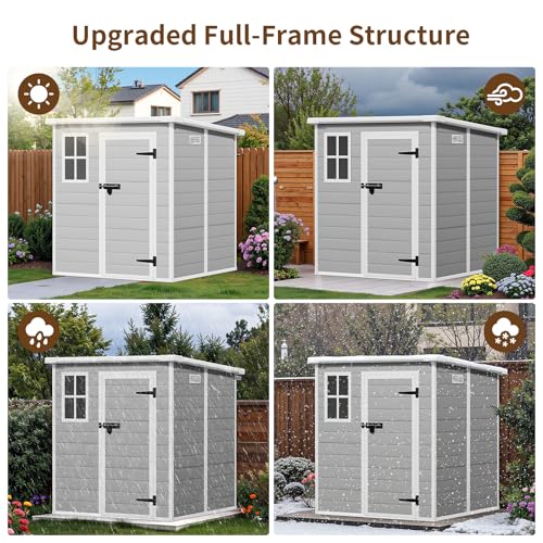 NicBex 6×5 Resin Outdoor Storage Shed with Floor & Window– All-Weather Lockable Small Tool Shed