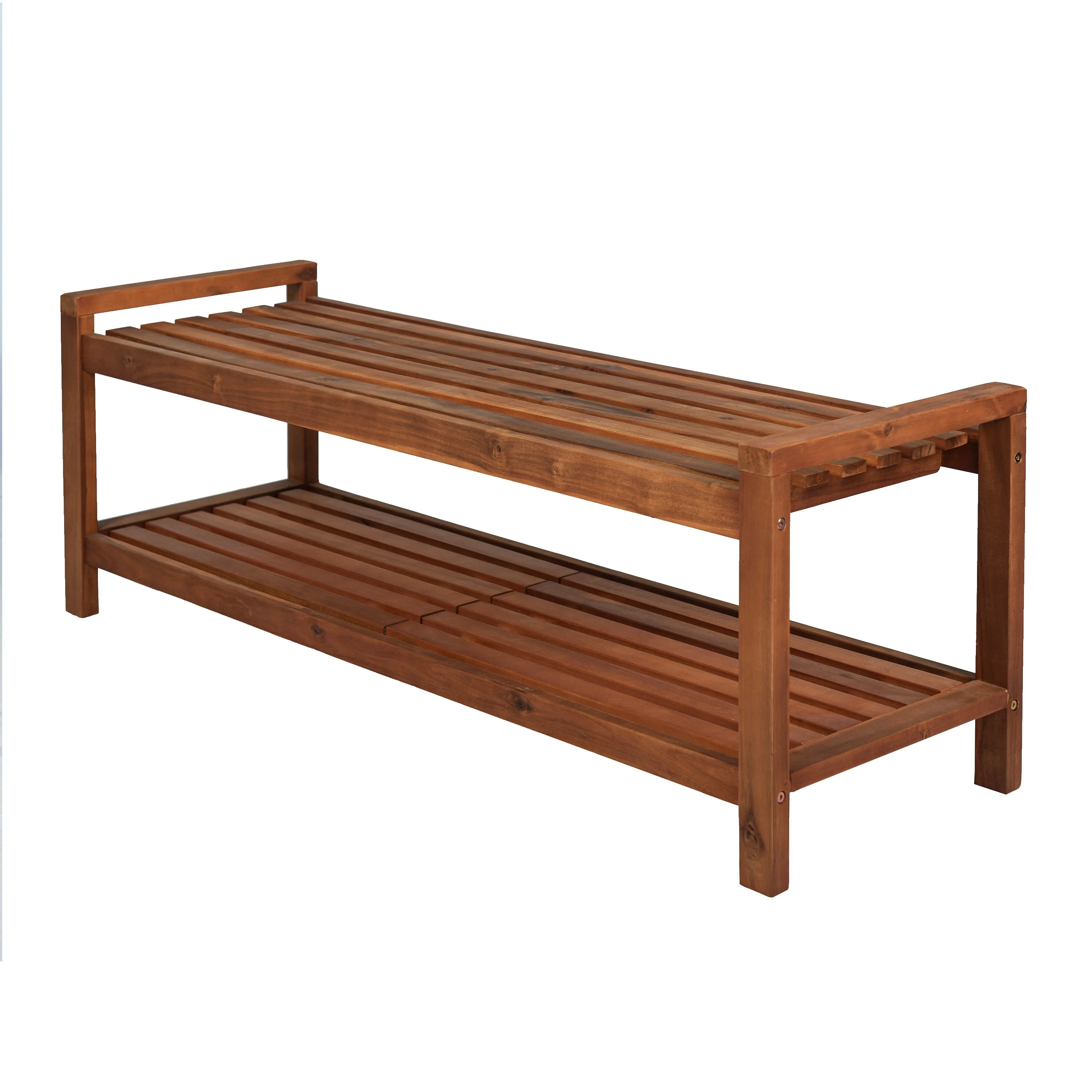 JONATHAN Y Lutyens 50.8" 3-Seat Mid-Century Modern 600-Lbs Support Acacia Wood Slat Outdoor Garden Patio Bench, Teak, by