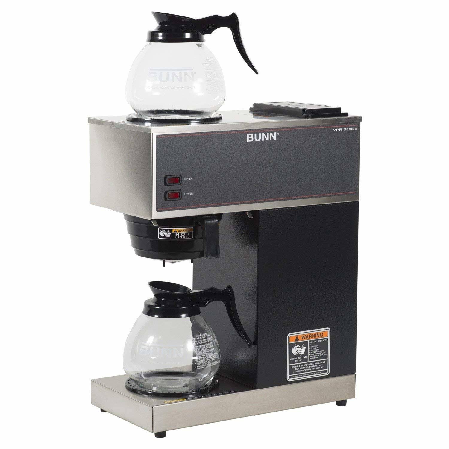 Bunn 33200.0015 VPR-2GD 12-Cup Pourover Commercial Coffee Brewer with Upper and Lower Warmers and Two Glass Decanters, Black