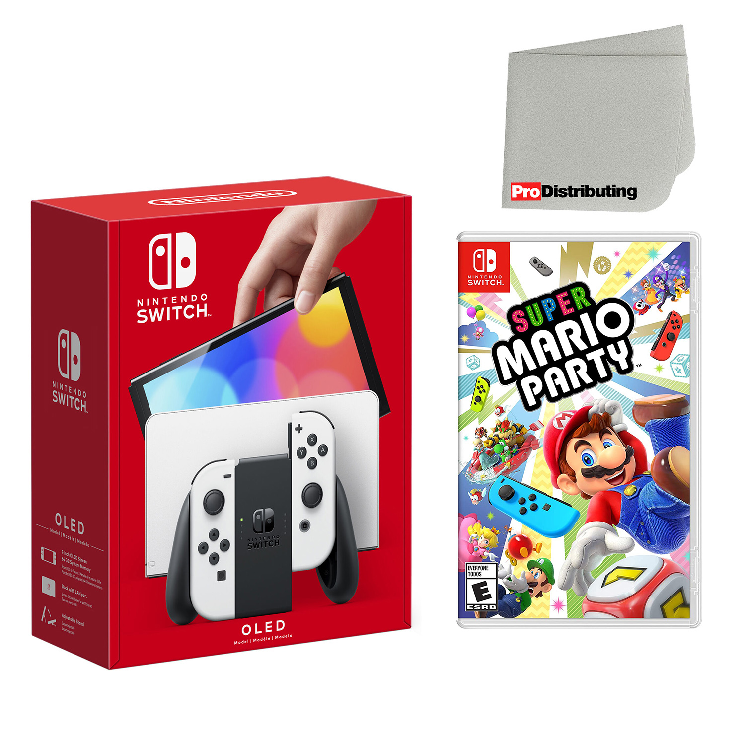 Nintendo Switch OLED Console White with Super Mario Party and Screen Cleaning Cloth - Import with US Plug