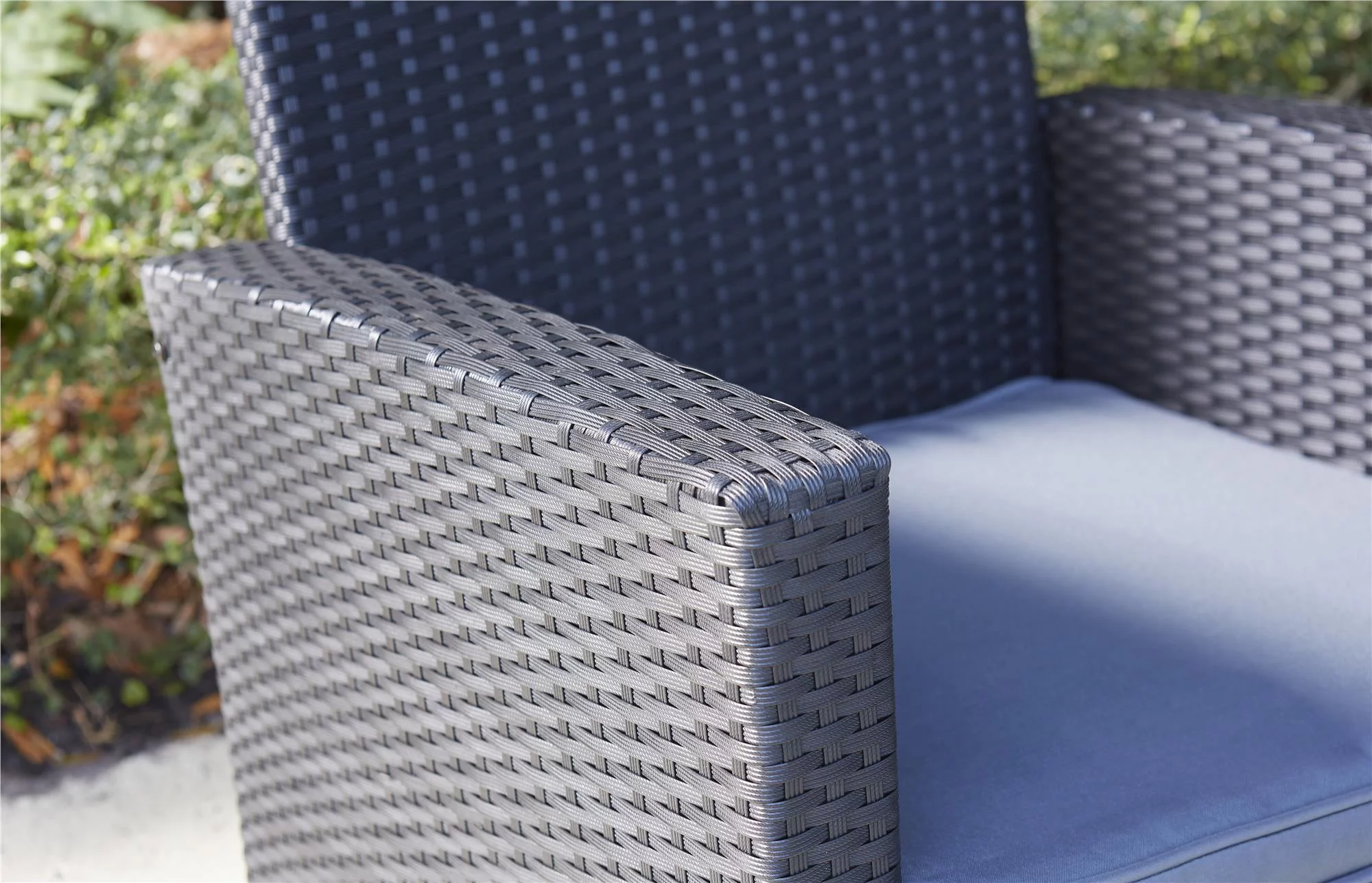 COSCO Outdoor 4 Piece Conversation Set, No Tools Assembly, Gray Cushions, Black Resin Wicker