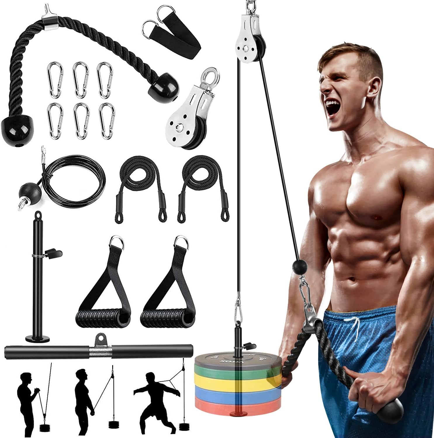 Cable Weight Pulley System Gym, Cable Pulley Attachments for Gym, Fitness Pulley Cable System, Home Gym Pully Exercise Equipment for LAT Pulldown