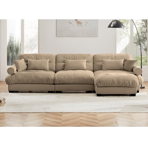 130" Modular Sectional Sofa,Velvet Upholstered Couches for Living Room,3 Seater Green Sofa Couch with Movable Ottoman