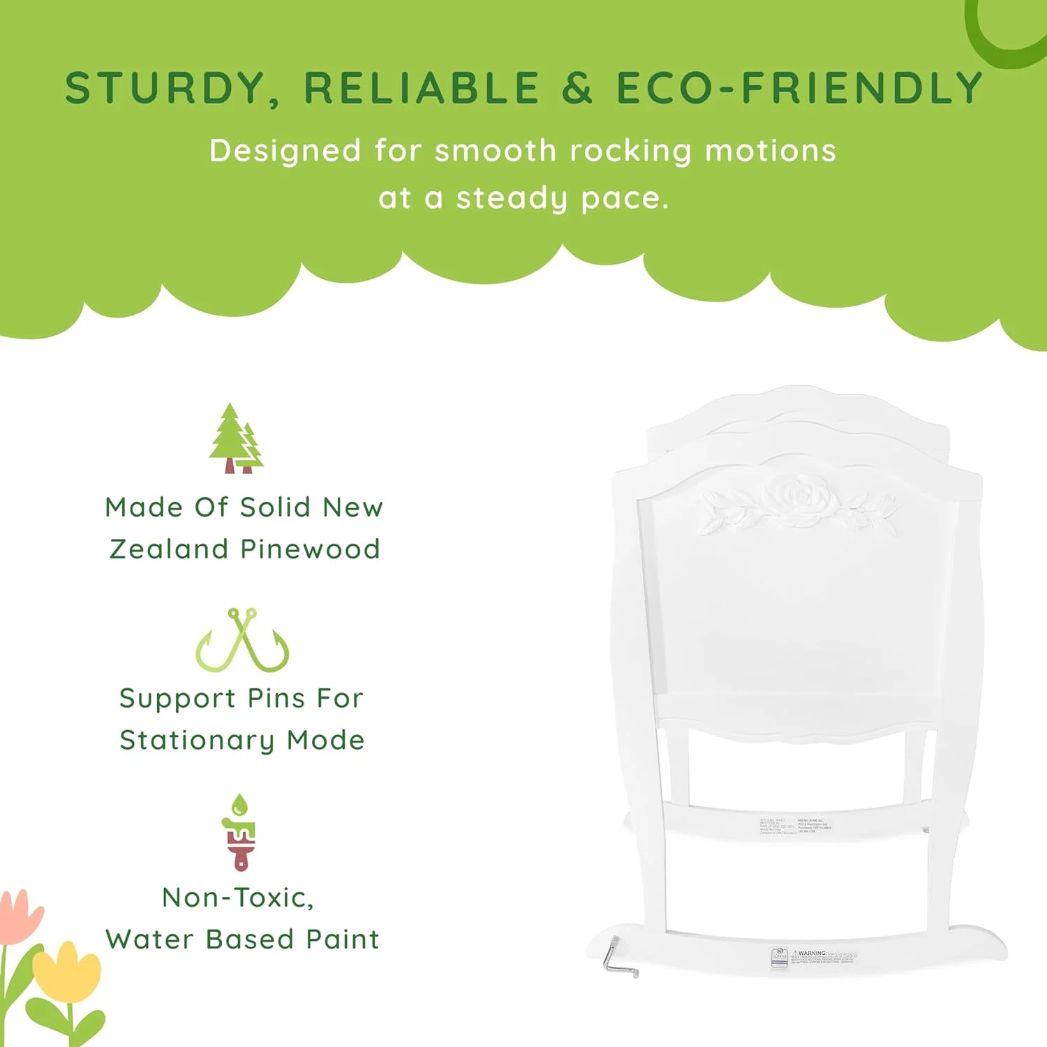 Rose Cradle in White, with 1" Mattress Pad, Easy to Assemble, JPMA Certified, New Zealand Pinewood Cradle, Stationary and Rocking Cradle