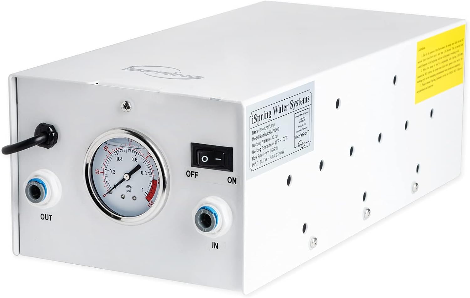 iSpring PMP1000 Water Booster Pump for High Capacity RO Membrane and Commercial Reverse Osmosis System Up to 120 psi, 3/8&rdquo; Quick Connect Fitting