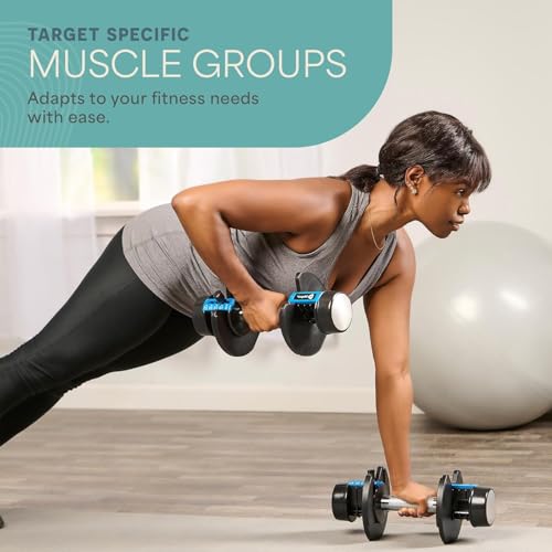 Lifepro Adjustable Dumbbells Set - 5in1-15lb 25lb 43lb 55lb weights Set & Single with Rack - Quick Adjust, Secure Grip