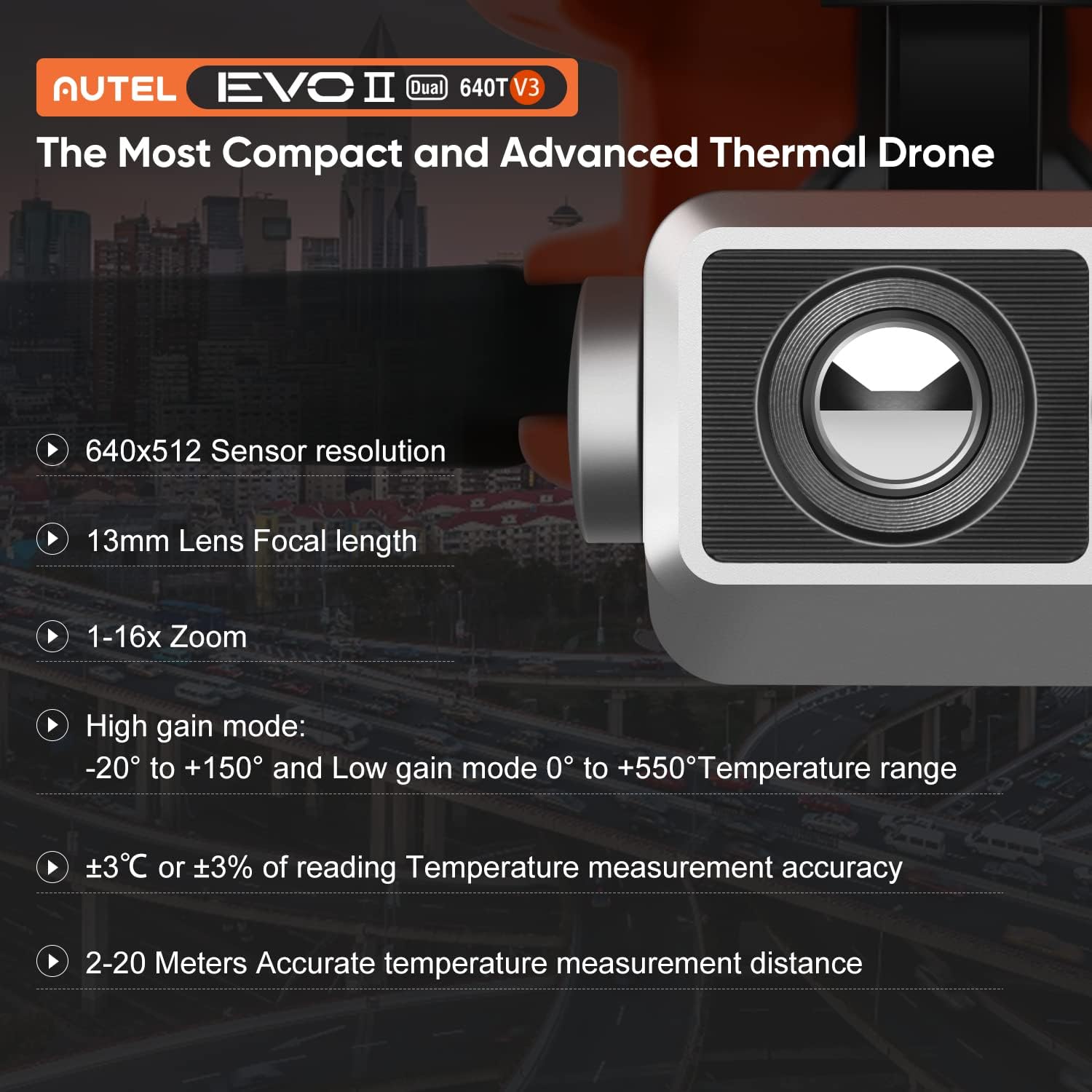 Autel Robotics EVO II Dual 640T V3, 640x512 Thermal Imaging Drone, Remote ID Supported, 0.8'' CMOS&50MP 8K RYYB Sensor,10+ Temp Measurement