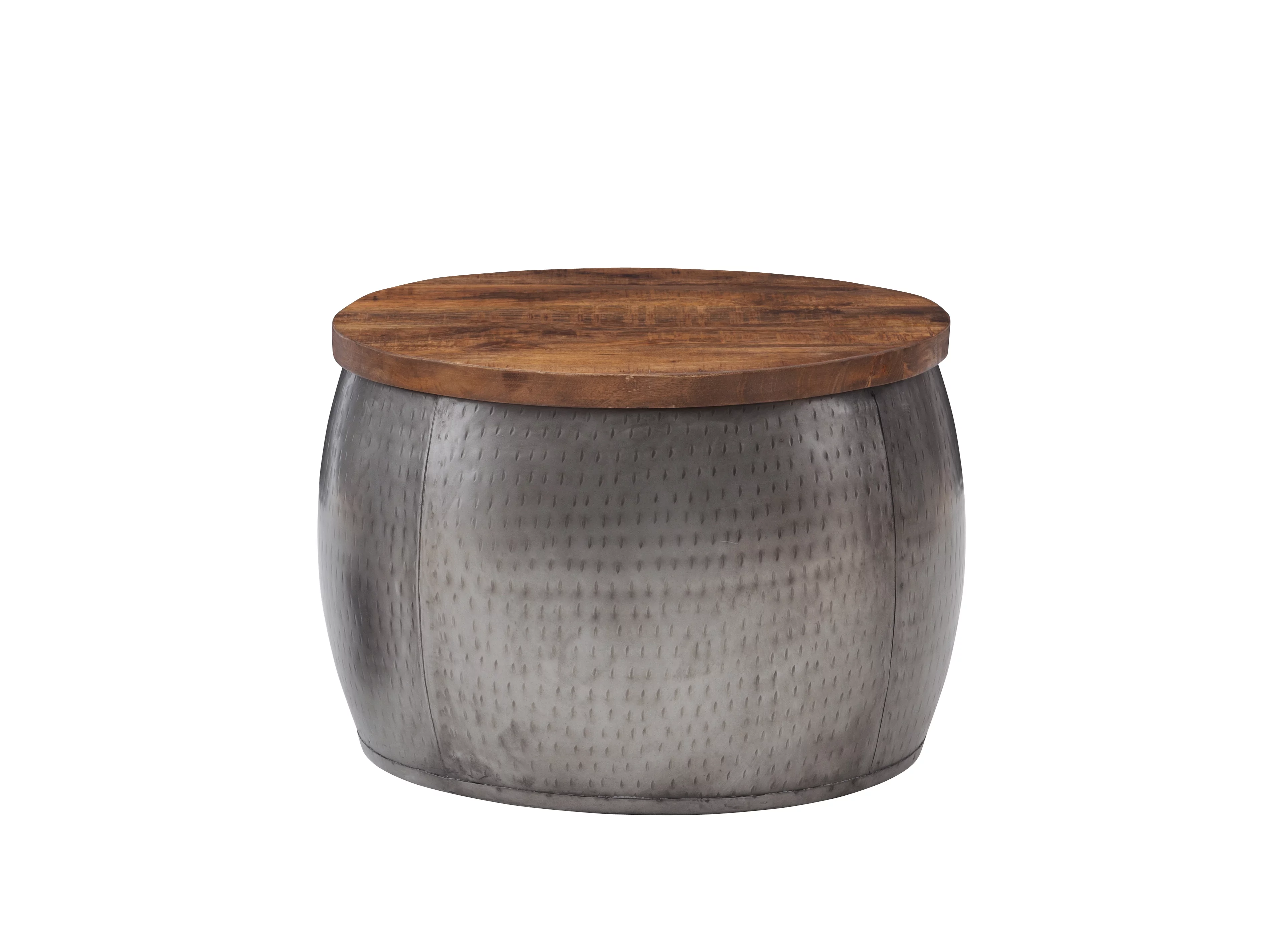 Powell Wesmar Metal Indoor Drum Accent Table with Storage, 16" Tall, Pewter
