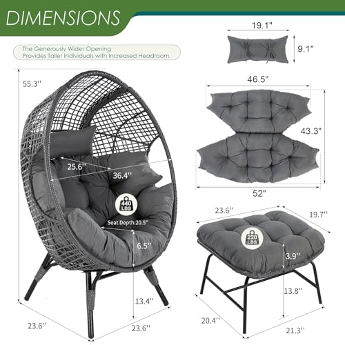 NICESOUL Stationary Egg Chair Indoor Outdoor Wicker Oversized Thick Cushions Egg Shaped Loveseat Chair