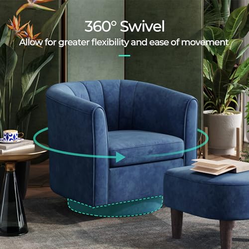 LINSY Swivel Accent Chair Ottoman Set: Velvet Small Barrel Chair with Foot Rest