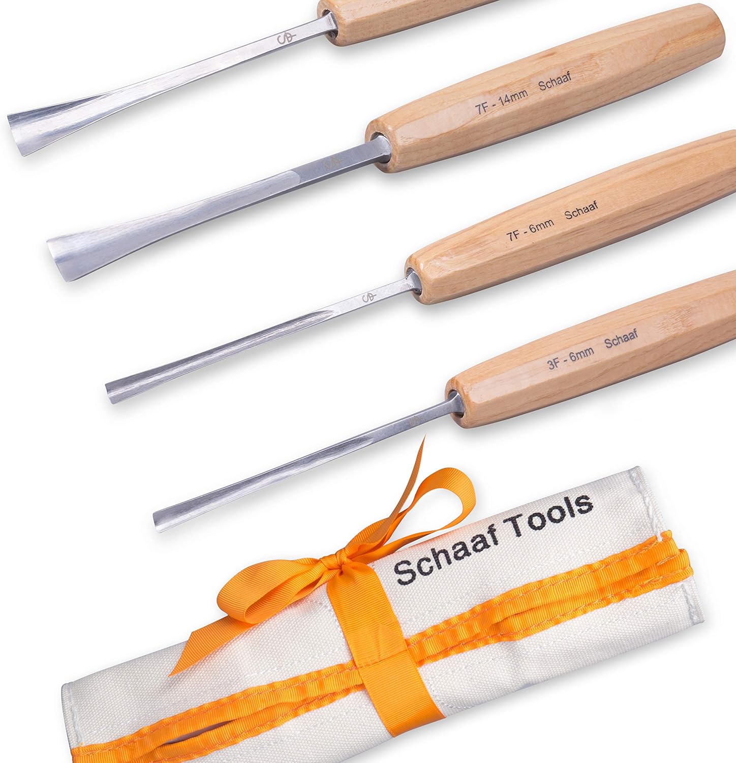 Schaaf Wood Carving Tools, 4pc Detail Chisel Set with Canvas Case | Fishtail Gouges to Reach into Spaces Other Chisels Can't | Sharp