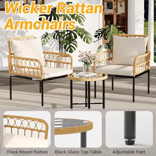3 Piece Patio Bistro Set, Outdoor Wicker Table and Chairs Set of 2