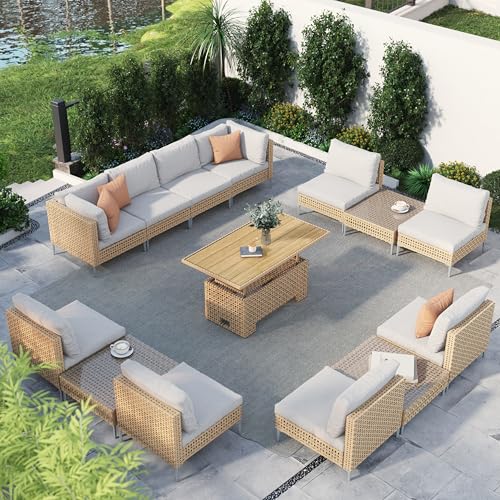 Grand patio 7-Piece Wicker Patio Furniture Set, Boho Outdoor Conversation Set Sectional Sofa with Water Resistant Thick Cushions and Coffee Table