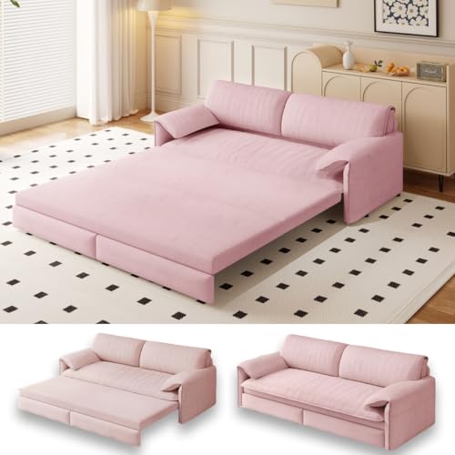 70.1" Futon Sofa Bed Queen Size, Pull Out Bed, 3-in-1 Convertible Sleeper Sofa with 2 Soft Pillows, Modern Velvet Futon Couch for Living Room