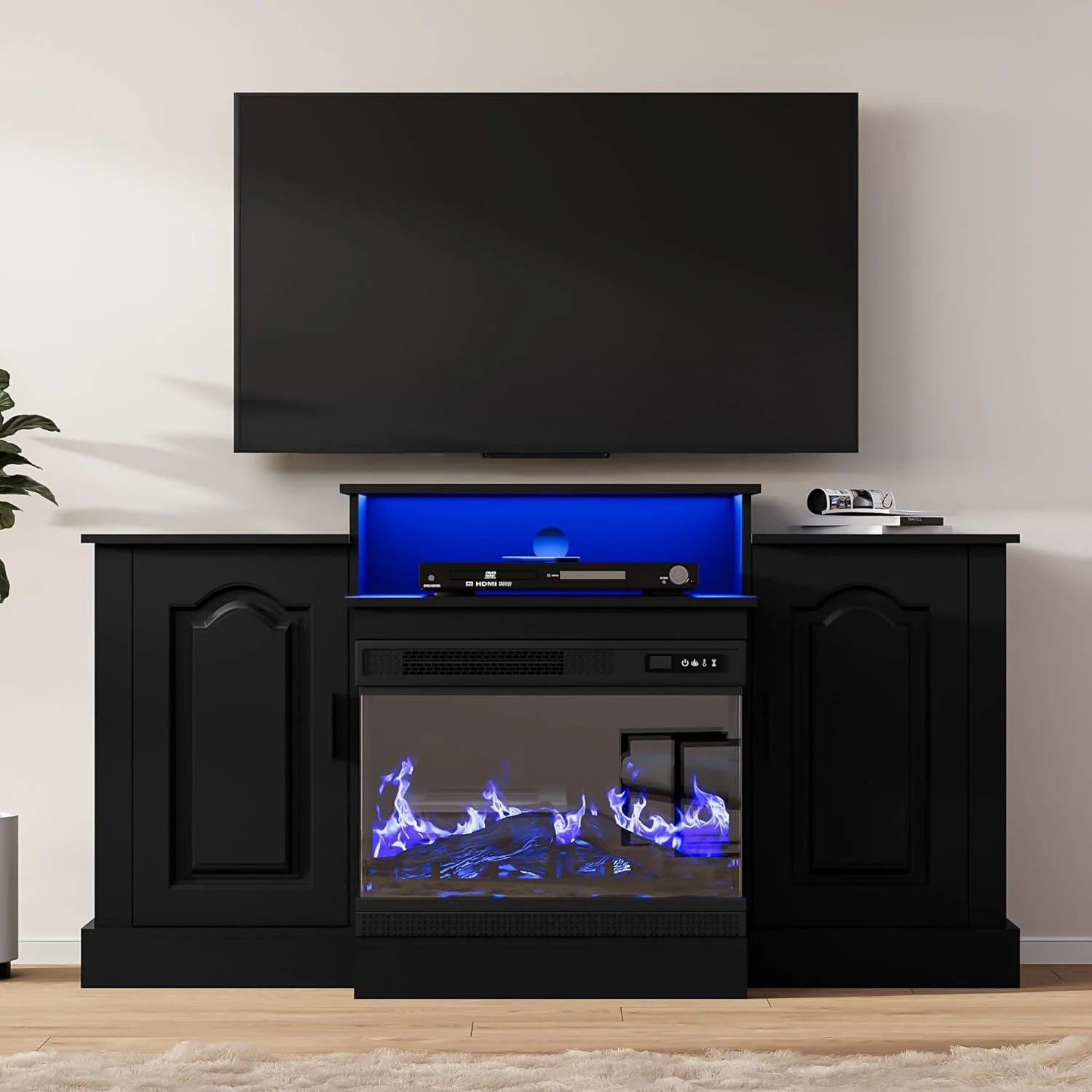 Cozy Castle Fireplace TV Stand for TVs up to 65", 3-Sided Glass Electric Fireplace, LED Entertainment Center