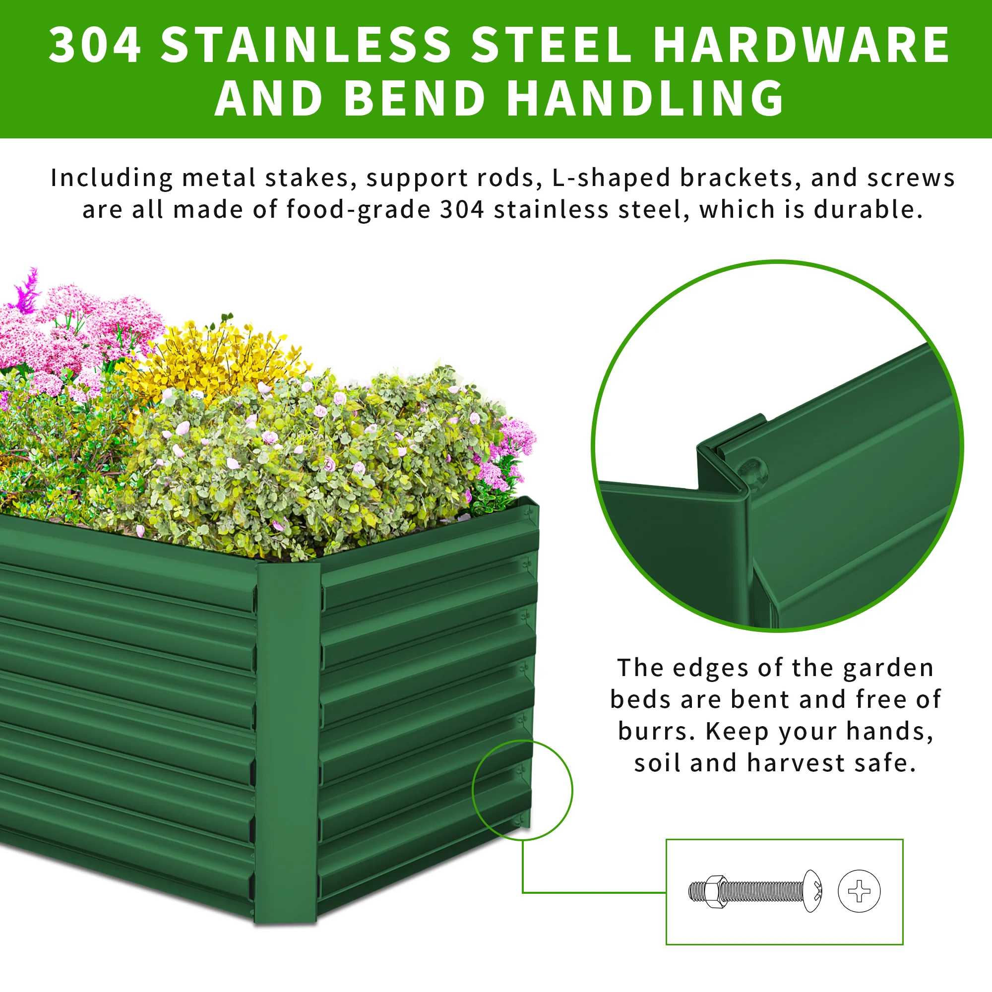 Outdoor Metal Raised Garden Bed,8x4x2ft Planter Box for Vegetables,Flowers,Herbs w/478 Gallon Capacity, Green - Curated Treasures Market