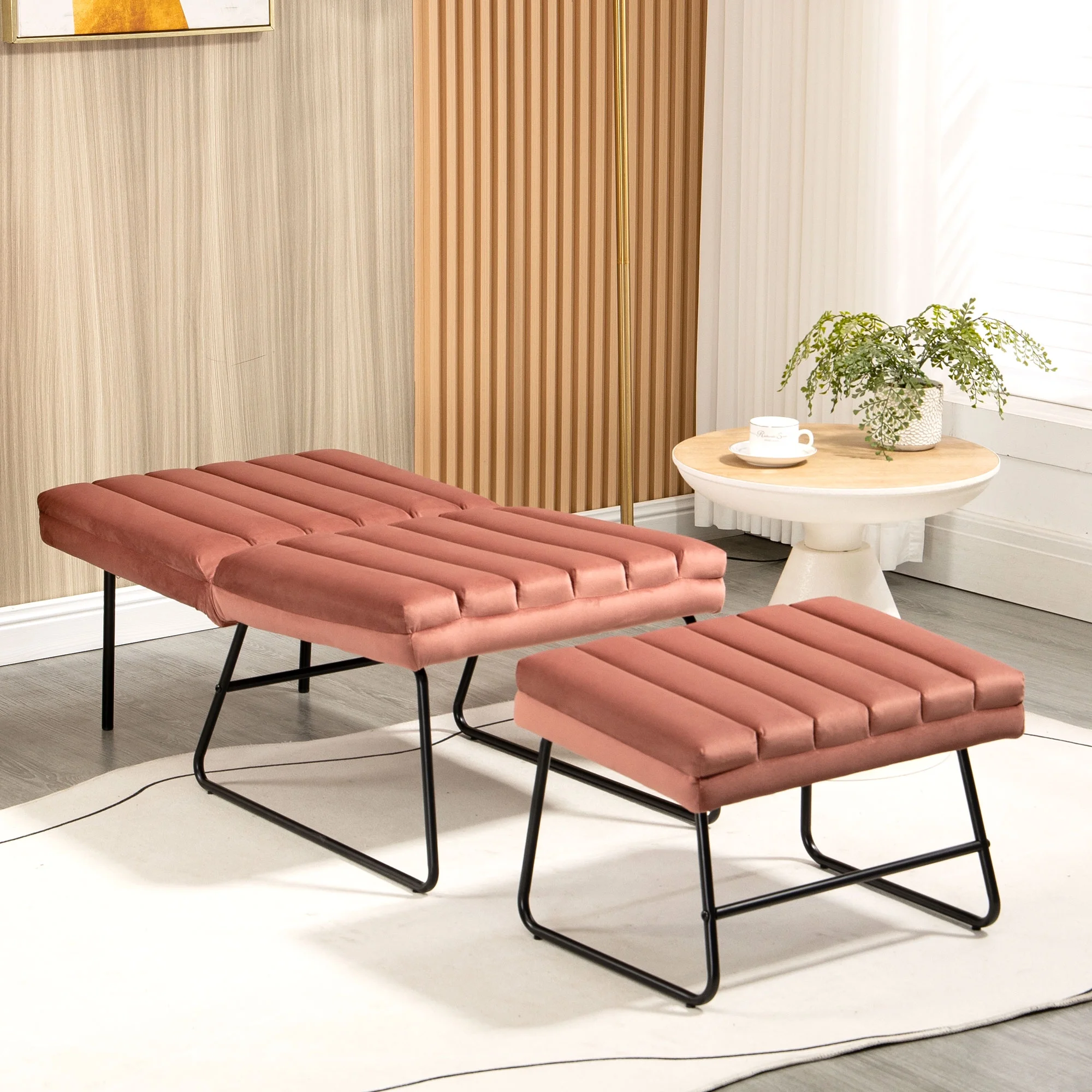 CoSoTower Pink Modern Lazy Lounge Chair, Contemporary Single Leisure Upholstered Sofa Chair Set