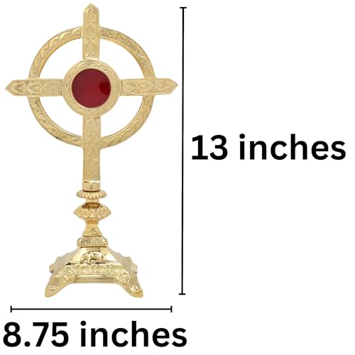 Needzo Brass Embossed Celtic Cross Reliquary, Sacred Storage Vessel, Catholic Church Decor, 13 x 8.75 Inches